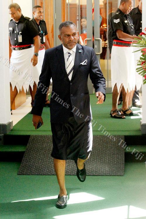 Minister for Industry, Trade and Tourism Faiyaz Koya outside Parliament yesterday. Picture: JONA KONATACI