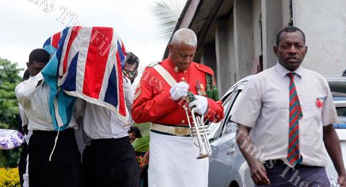 The casket of Fiji Naval Volunteer Reserve Force officer Samisoni Tamanikalou after the church service at Naivicula Village in Wainibuka, Tailevu yesterday. Picture ATU RASEA