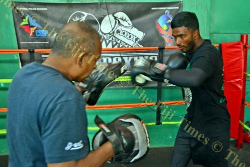 Boxer, Sebastian Singh works with trainer Gyan Singh at the Uptown Boxing gym in Samabula. Picture: JONACANI LALAKOBAU