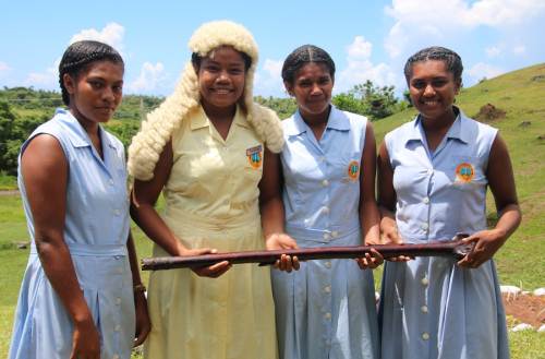 Dawasamu Secondary school students with the Parliament items on display. Picture: SUPPLIED