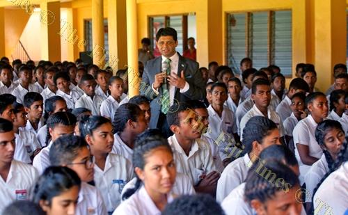 Attorney-General and Minister for Economy Aiyaz Sayed-Khaiyum speaks to students at Vashist Muni College in Navua during the 2018-2019 National Budget consultation yesterday. Picture: JONA KONATACI