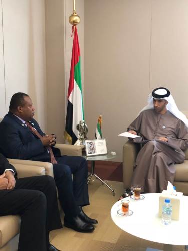 Fiji's Minister for Agriculture, Rural and Maritime Development, National Disaster Management, and Meteorological Services Inia Seruiratu and UAE Minister for Climate Change and Environment Dr Thani bin Ahmed Al Zeyoudi meet in Dubai. Picture: SUPPLIED