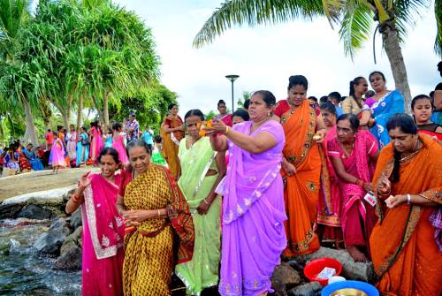 Devotees performing the last rituals of Ram Naumi at the Suva foreshore this afternoon. Picture: JONA KONATACI