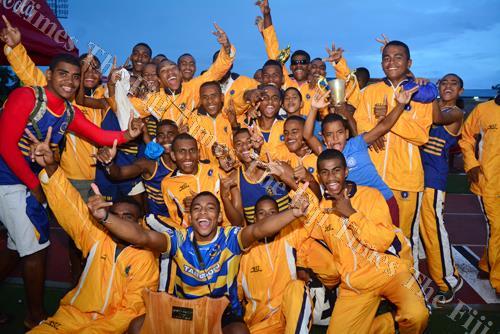 RKS celebrate after winning the boys overall division after the Tailevu zone yesterday. Picture: JOVESA NAISUA