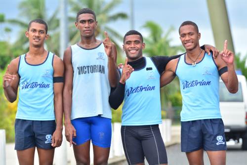 Bluez � The winning 4x100m QVS senior team (L-R) Rupeni Caucau, Jim Bolakoro (Blue ribbon event winner), Baoga Larua and Misaele Vakadranu at the Tailevu zone on Thursday March 29. Picture: JOVESA NAISUA