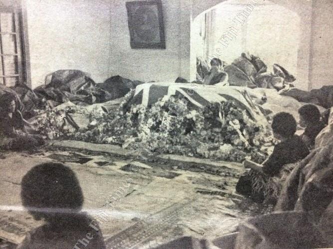 Lady Liku behind the coffin of Ratu Sir Lala Sukuna at Rairaiwaqa, Suva, as his body lay in state before going to Lakeba for burial. Picture: FILE