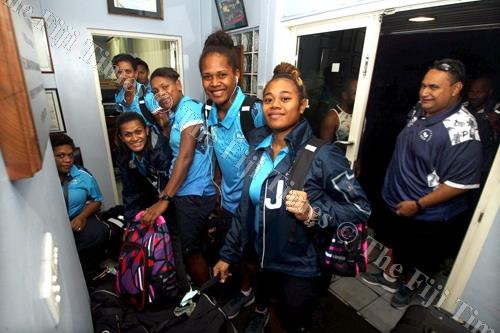 Members of the Fiji Pearls pack their gear before departing at the FASANOC office in Suva on Thursday evening. Picture: ELIKI NUKUTABU