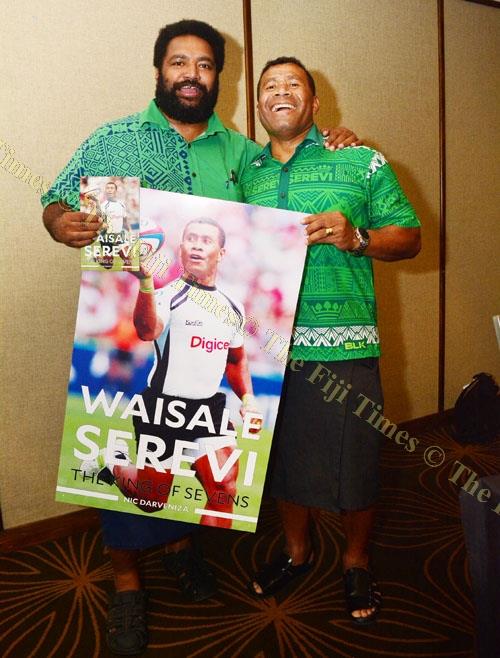 2002 Commonwealth Games gold medallist Nacanieli Qerewaqa Takayawa with Waisale Serevi during Serevi's book launch at the Holiday Inn, Suva. Picture: JOVESA NAISUA