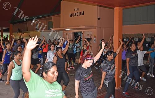 Participants during the Zumbathon organised by Save the Children Fiji at the Fiji Museum yesterday. Picture: SUPPLIED