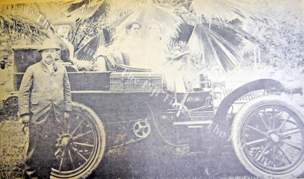Adi Cakobau, mother of Ratu Edward Cakobau, at the wheel of the first car to come to Fiji. Mr and Mrs Charles Glidden were travelling with it around the world and were in Suva in 1905. Picture: FT FILE
