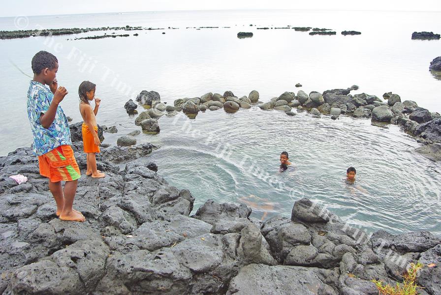 Children of Vuna Village enjoy a swim at the village shoreline. Adi Naulu originated from this village. Picture: SUPPLIED