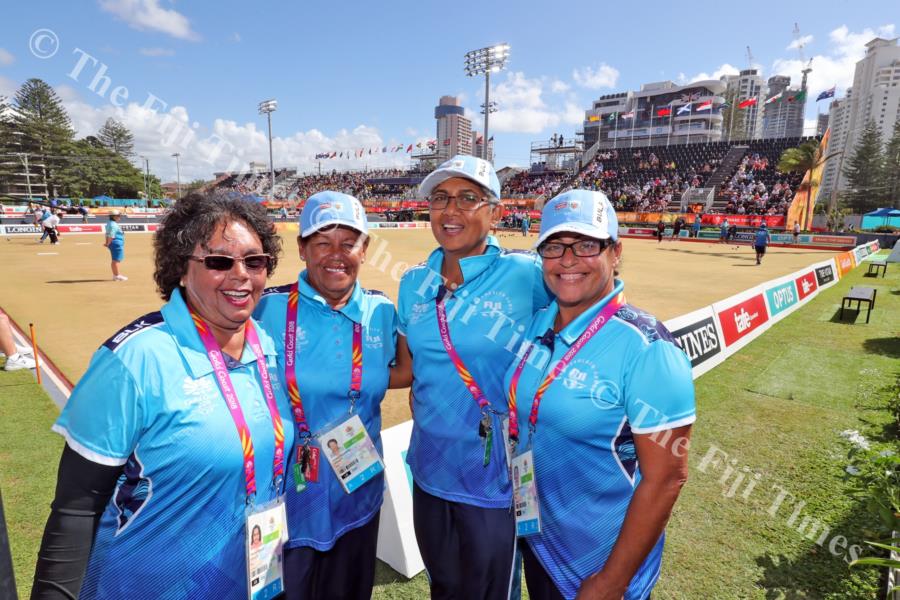 From left: Radhika Prasad, Doreen O'Connor, Sheral Mar and Loreta Kotoisuva at the Broadbeach Lawn Bowls Centre. Picture: ELIKI NUKUTABU