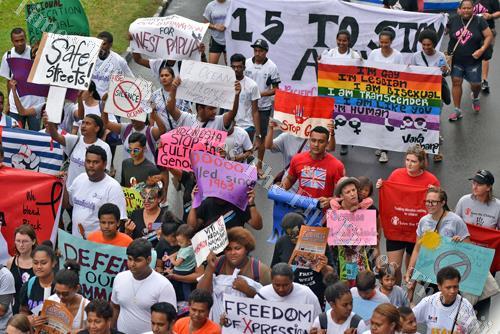 People from all walks of life with their banners and placards during the Human Rights march along the streets of Suva. Picture: FILE