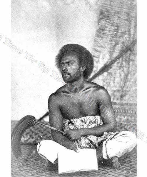 Ratu Tevita Uluilakeba is shown holding a fly whisk, i roi, which identifies him as a person of high rank. He was the father of Ratu Sir Kamisese Mara, the former president and prime minister of Fiji. Picture: FIJI MUSEUM