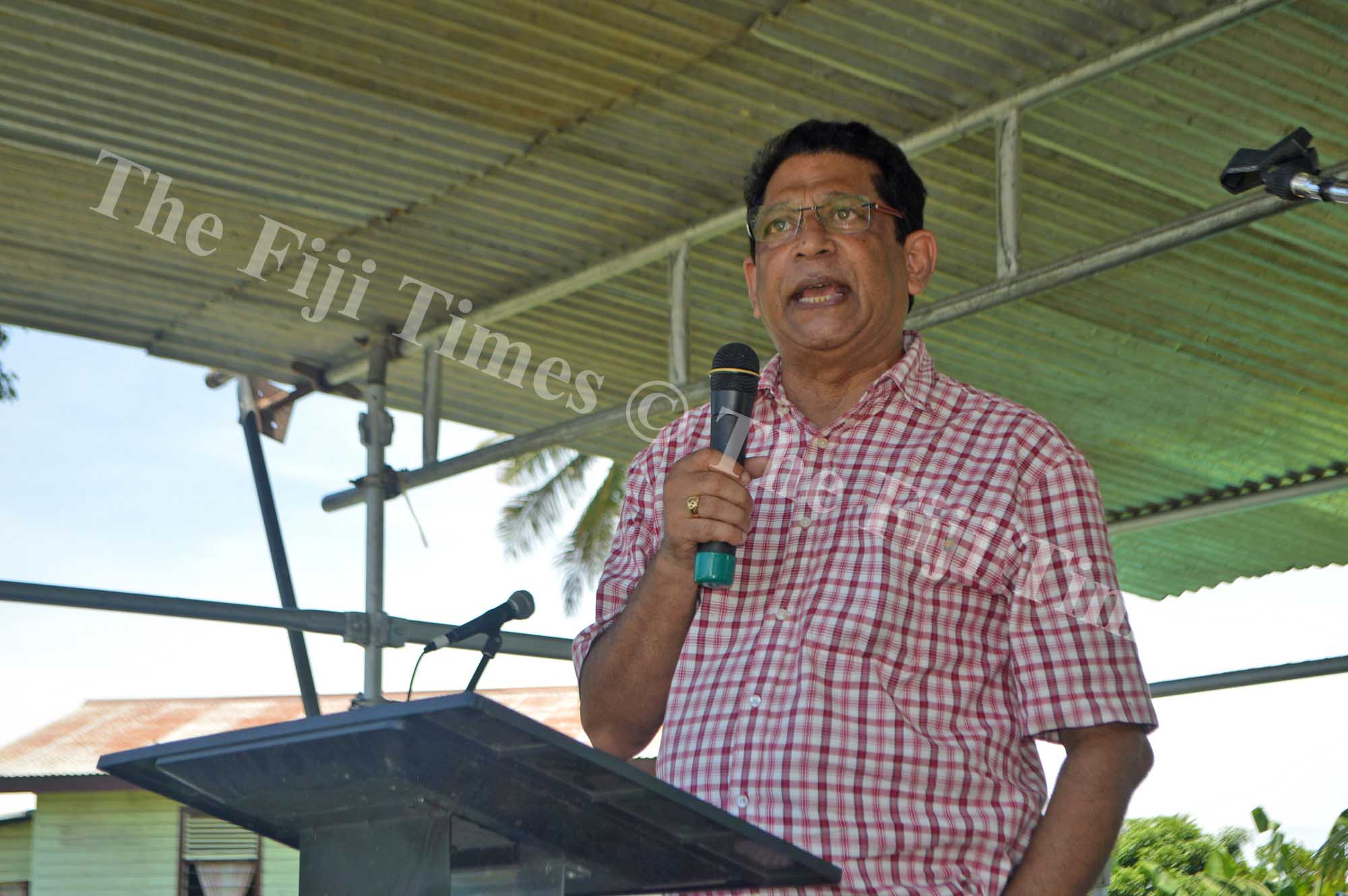 Fiji Public Service Association General Secretary Rajeshwar Singh speaks at the Air Terminal Services March in Nadi. Picture: Shayal Devi