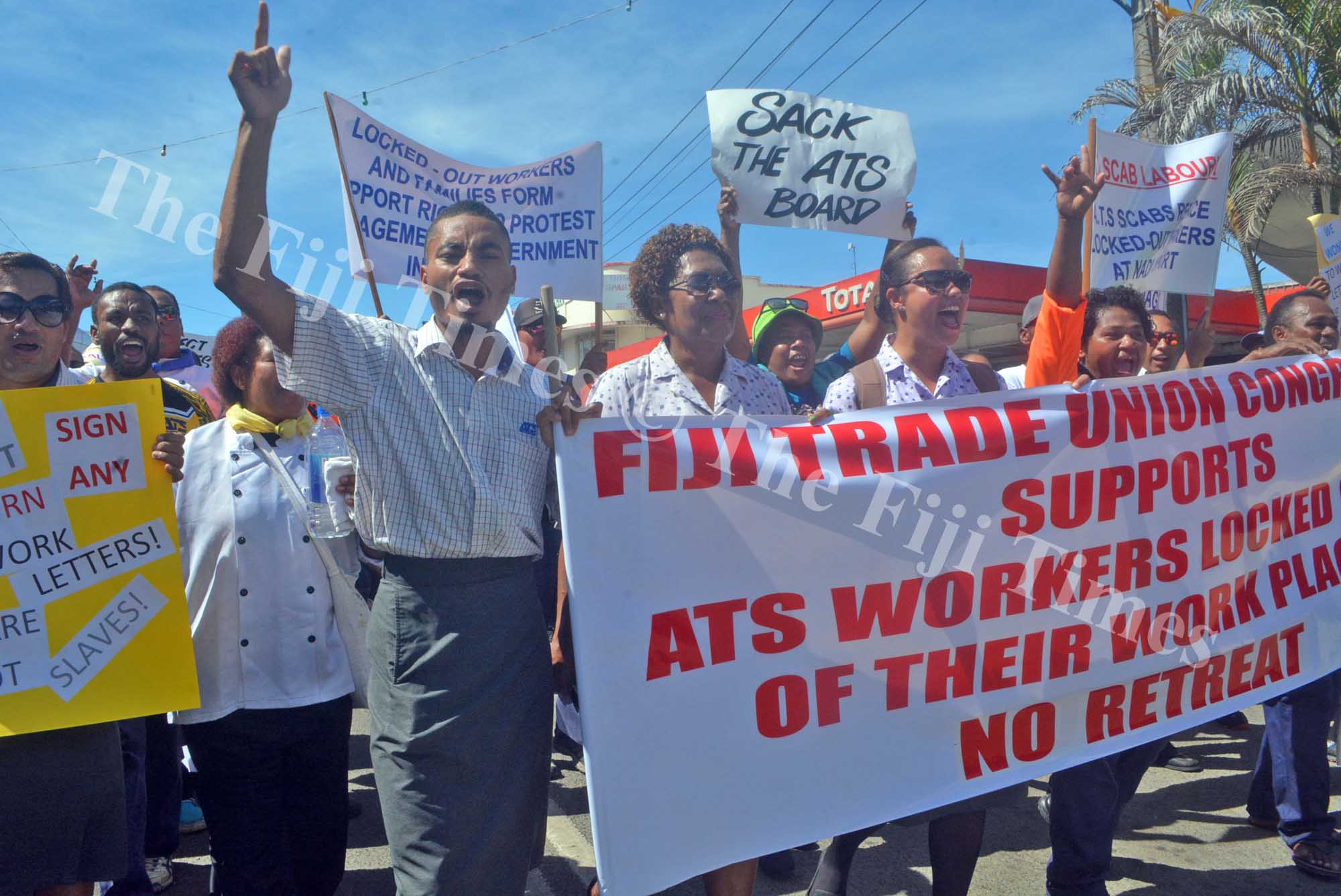 ATS workers march through Nadi Town. Picture: REPEKA NASIKO