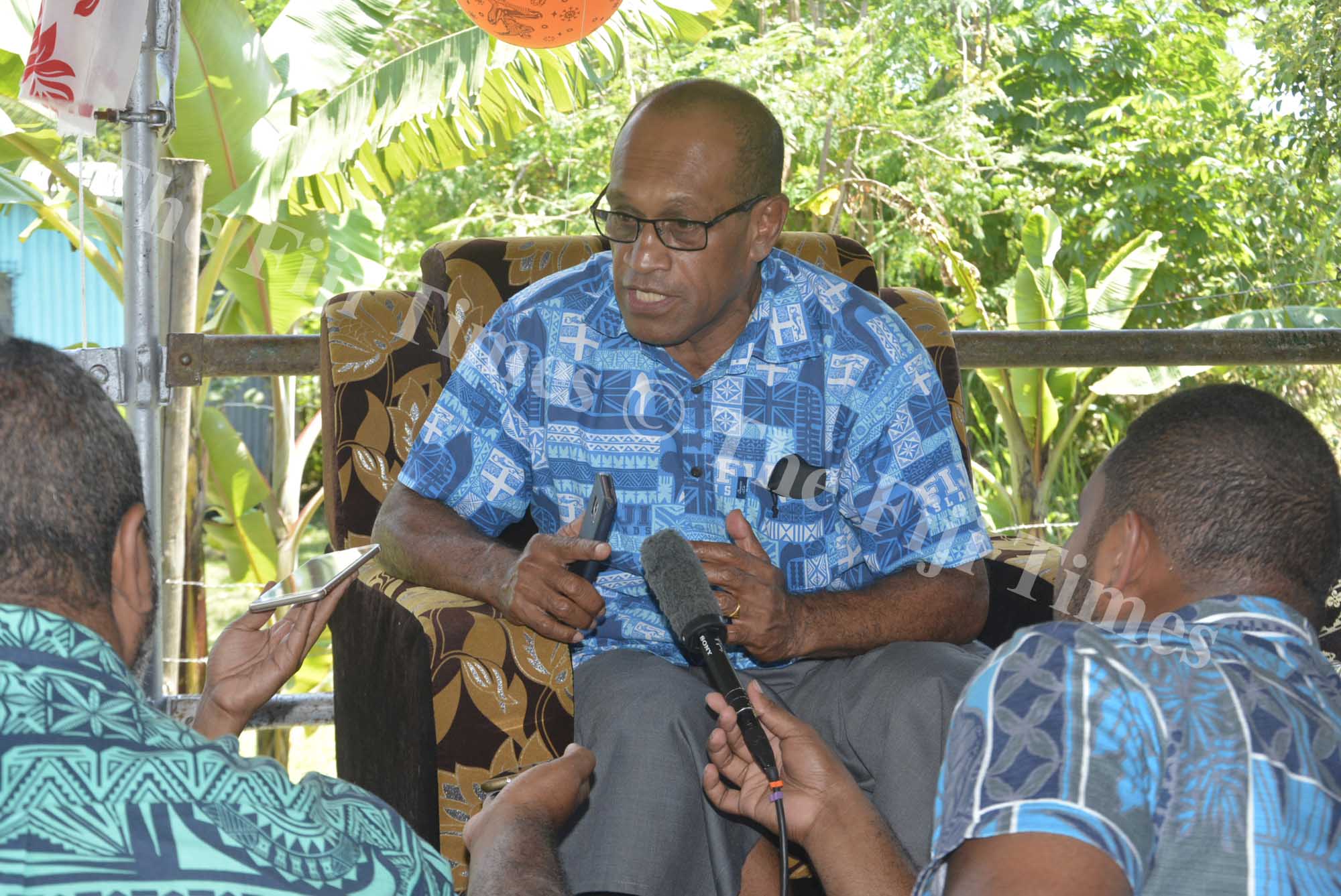 Minister for Employment Jone Usamate speaks to the members of the media in Nadi yesterday. Picture: REINAL CHAND