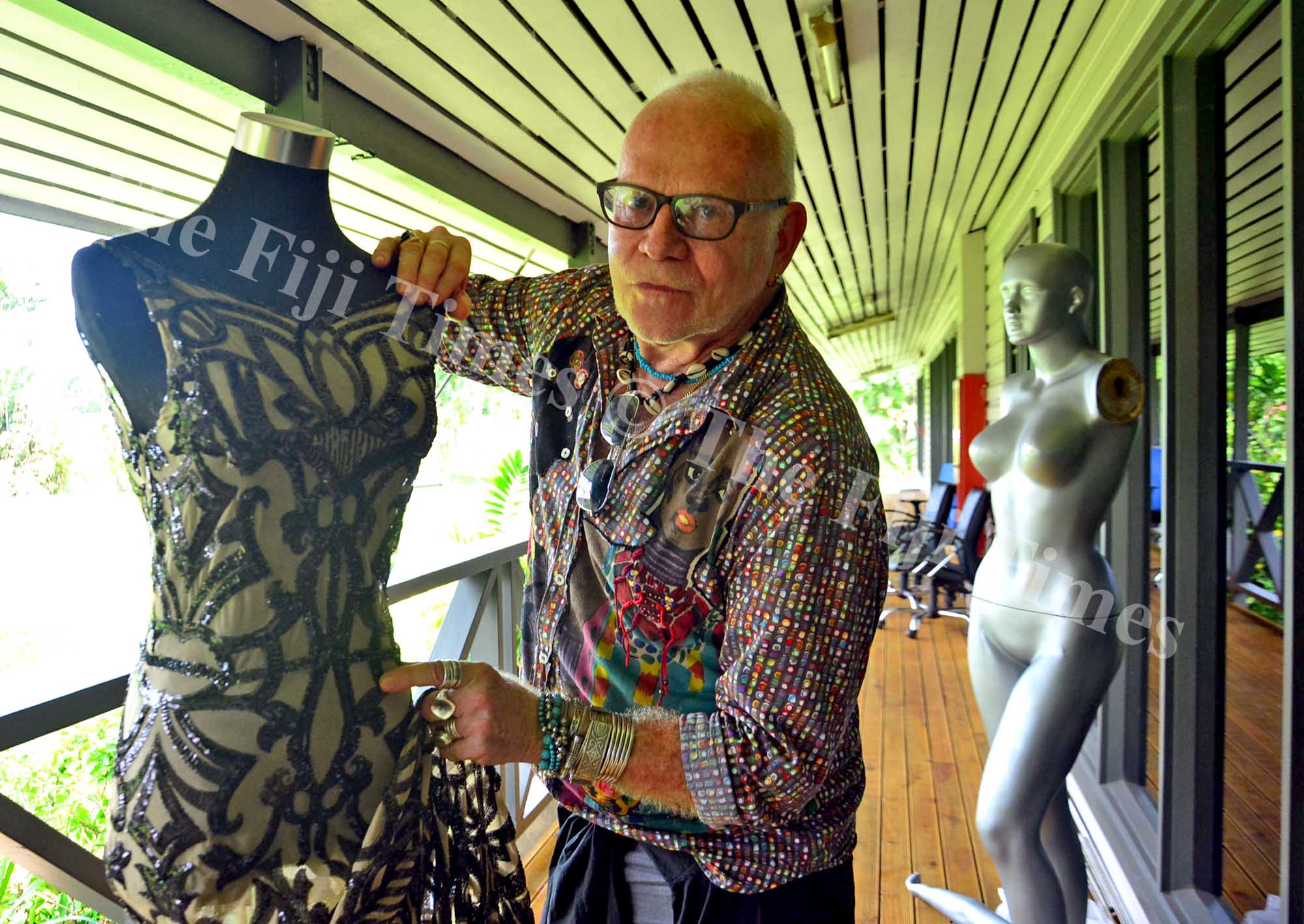 Designer Nicholas Huxley with one of his designs during the Business of Fashion workshop at the National Productivity and Training Centre at Nabua campus on Wednesday, January 18, 2018. Picture: JONACANI LALAKOBAU