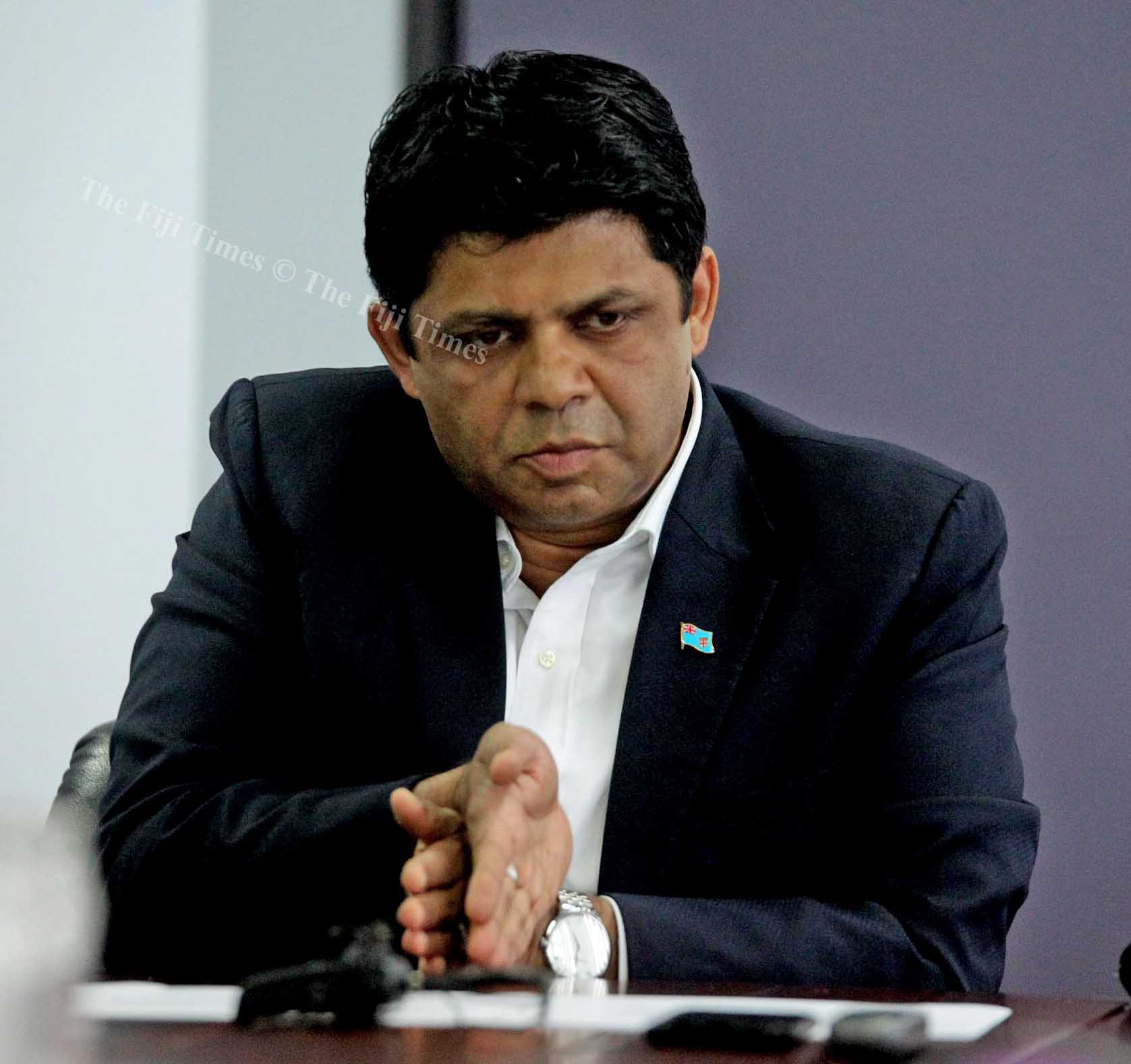 Minister for Education Aiyaz Sayed-Khaiyum clarify's an issue yesterday. Picture: JONA KONATACI