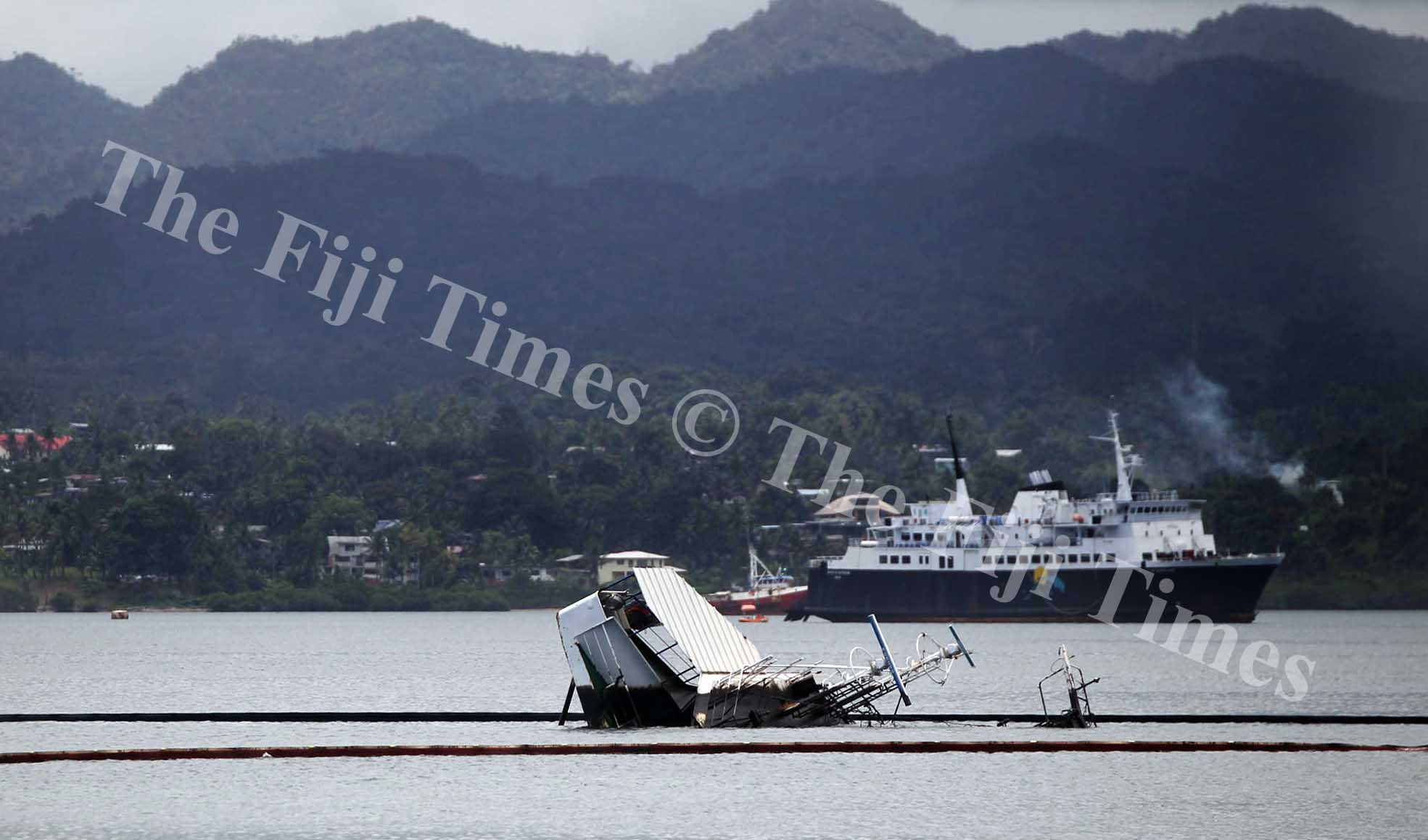 The sunken MV Southern Phoenix at Suva harbour yesterday. Picture: ELIKI NUKUTABU