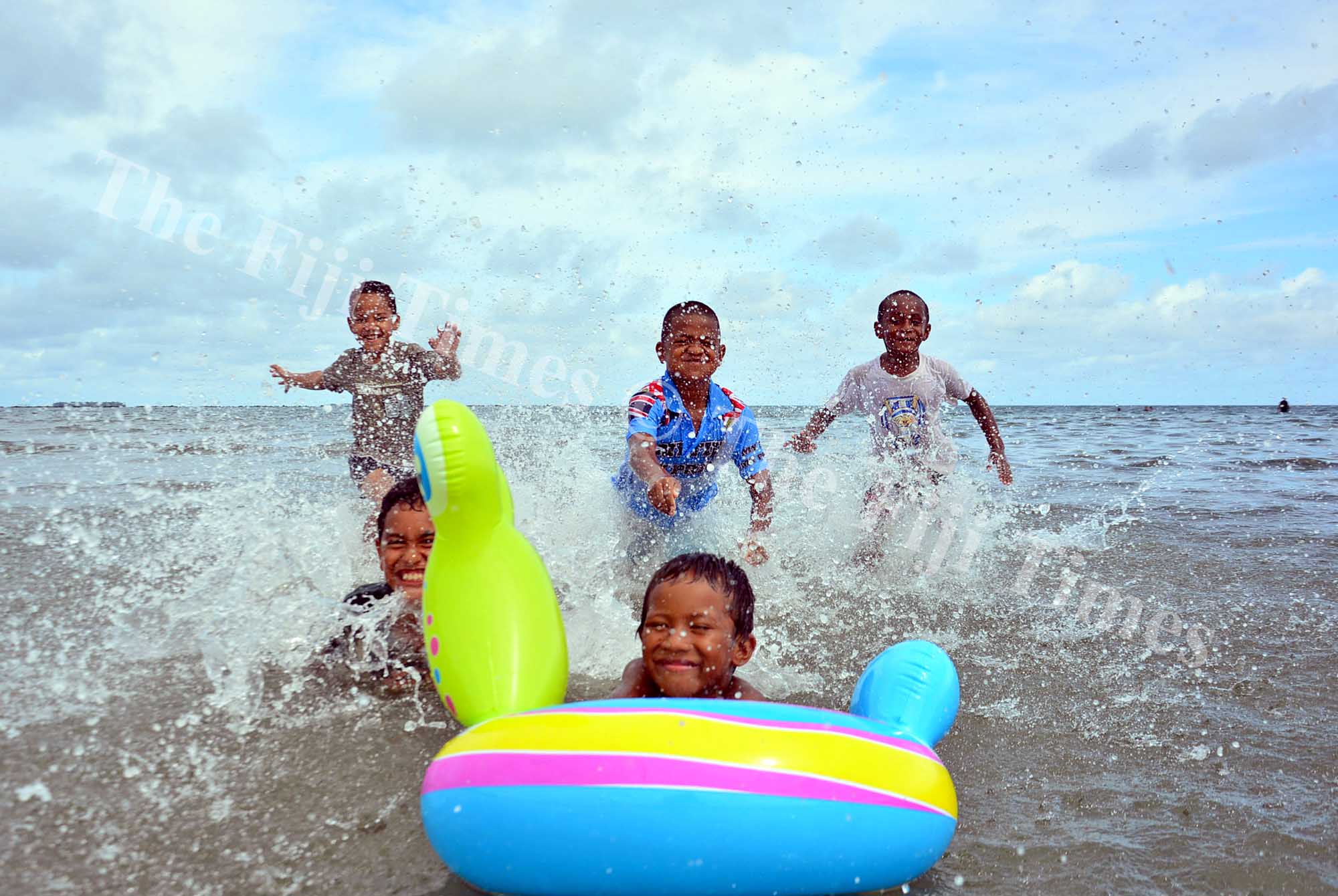 Children from left, John Turaganivalu, 6, David Apenisa, 9, Peter Ledua, 6, Mosese Rasaqa, 9, and Josaia Rakai, 6, enjoy their dayout at the beach at My Suva Picnic Park on Wednesday, January 10, 2018. Picture: JONACANI LALAKOBAU