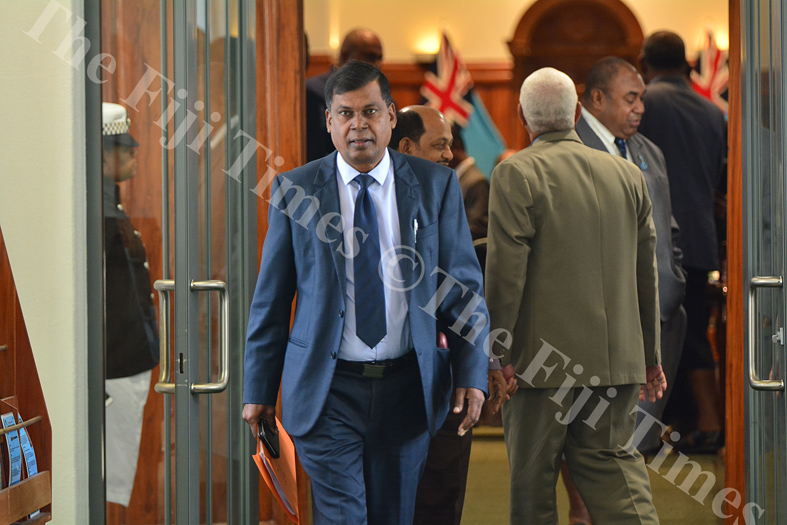 Opposition MP Biman Prasad at the parliament complex in Suva. Picture: JOVESA NAISUA