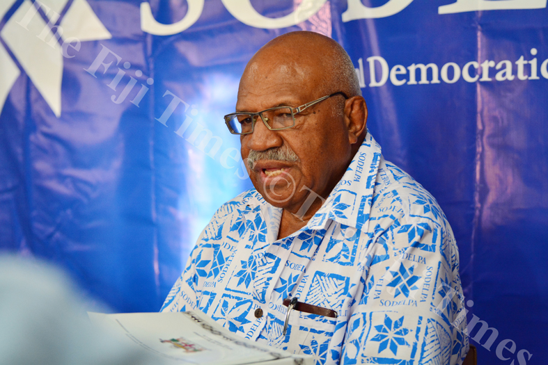 SODELPA leader Sitiveni Rabuka speaking during the press conferencea at the SODELPA head office in Suva yesterday. Picture: JOVESA NAISUA