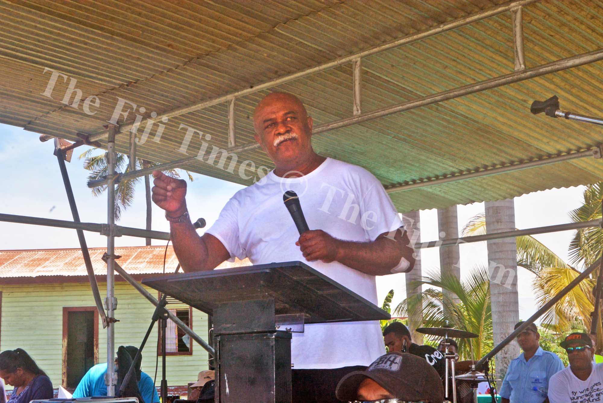 Fiji Trades Union Congress President Dan Urai speaks at the march in Nadi. Picture: REPEKA NASIKO