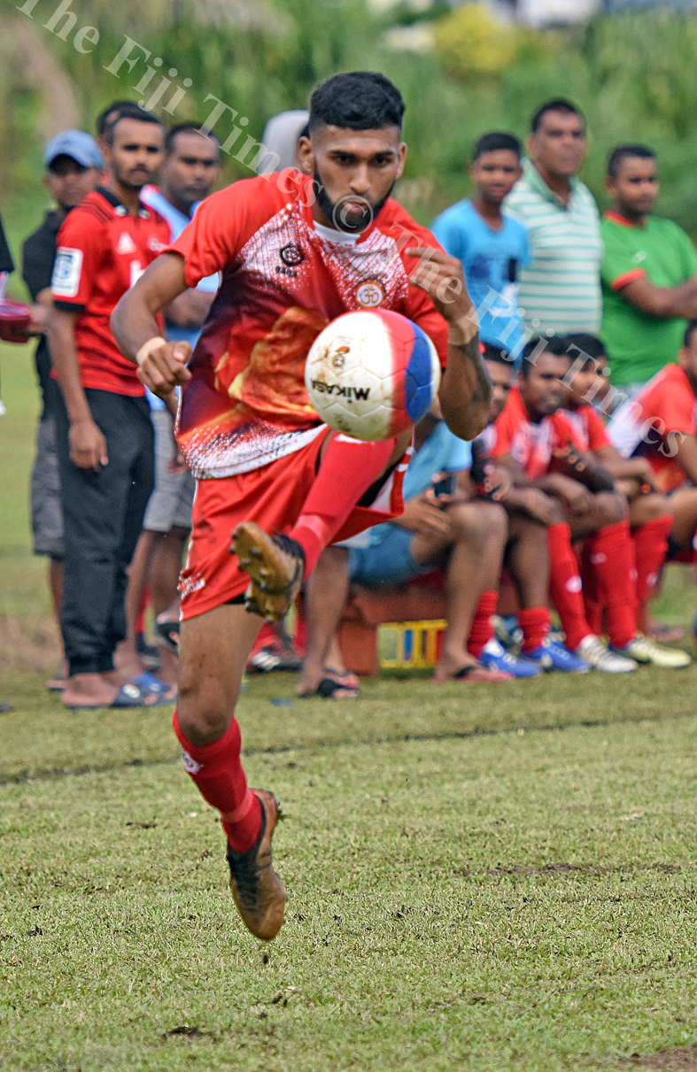 Nickel Chand of Labasa controls the ball against Lautoka during the Shree Sanatan Dharm Pratinidhi Sabha Fiji IDC soccer tournament at Marcellin School grounds yesterday. Picture: RAMA