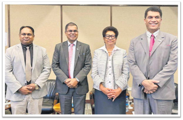 TSLS CEO Dr Hasmukh Lal, from left, DPM and Minister of Finance Prof Biman Prasad, TSLS board chair Ro Teimumu Kepa and Minister for Education Aseri Radrodro at the launch of the new TSLS online application system and bond & travel clearance function in Suva yesterday. Picture: JOSEFA SIGAVOLAVOLA
