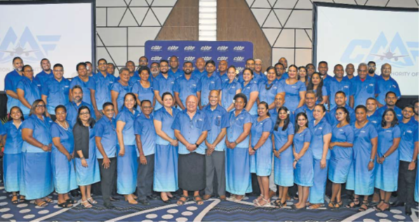 Deputy Prime Minister and Minister for Tourism and Civil Aviation Viliame Gavoka with Civil Aviation Authority of Fiji staff during the 45th Anniversary celebration at Crowne Plaza, Wailoaloa, Nadi. Picture: BALJEET SINGH