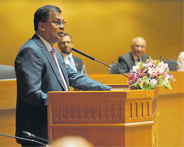 Prof Prasad delivers his address at the UN Convention Centre in Bangkok. Picture: FIJI GOVERNMENT