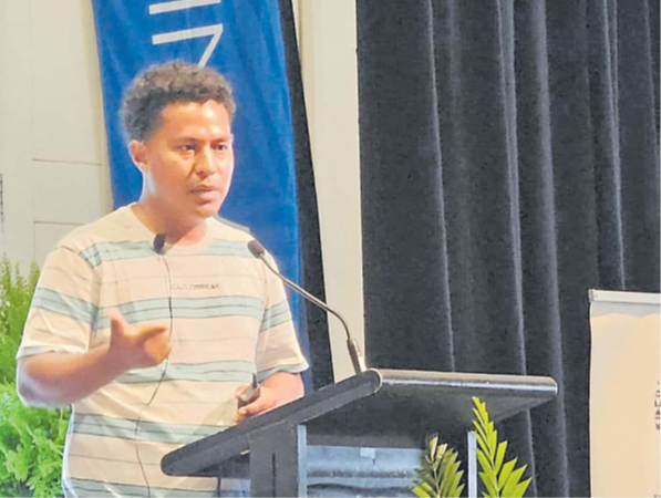 Chris Vanualailai, presenting at TOPEX 2024’s BizPitchComp under the category of innovation. Picture: SUPPLIED