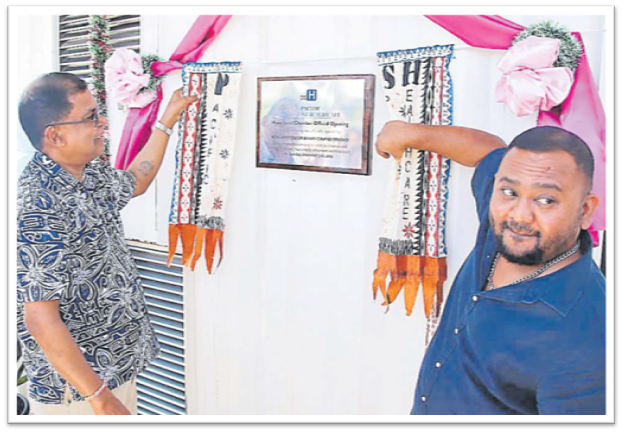 Prof Biman Prasad, left, and PSH Hospital founder and CEO Parvish Kumar at the unveiling of the new hyperbaric chamber in Nadi. Picture: MINISTRY OF FINANCE