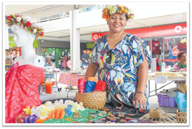 Catherine Foster, the founder of Talamoana Designs, showcases her products at the Academy for Women Entrepreneurs (AWE) Christmas fair in Nakasi earlier this month. Picture: JOSEFA SIGAVOLAVOLA