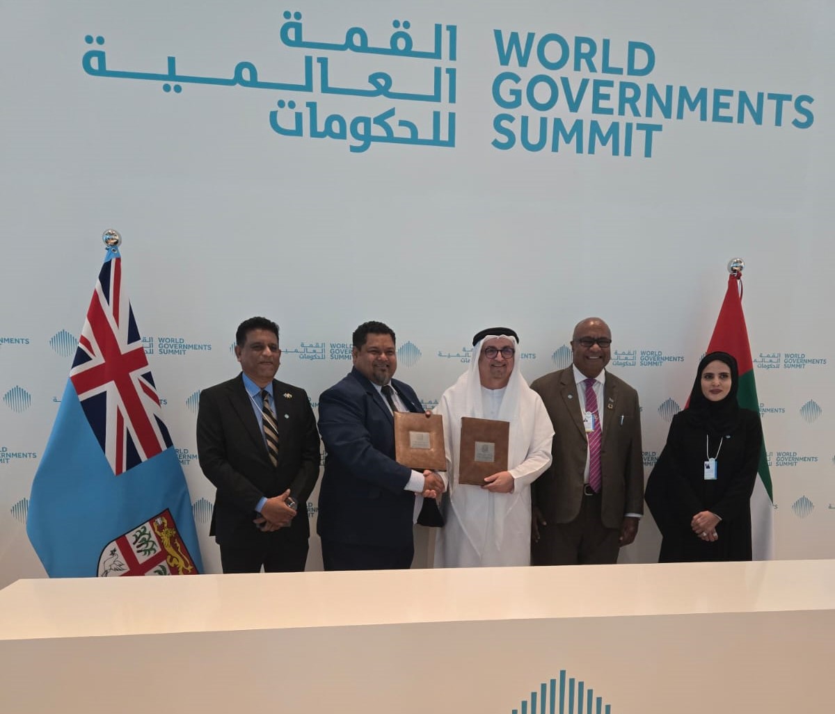 The MoU was signed by the Fiji Commerce and Employers Federation and the Federation of United Arab Emirates Chambers of Commerce and Industry at the World Governments Summit (WGS) in Dubai. Picture: SUPPLIED