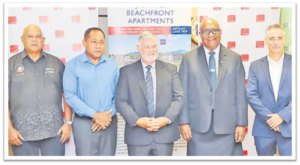 Stakeholders at last week’s signing of Radisson Blu Mirage Resort financing deal, L-R:BSP country head Haroon Ali, FNPF CEO Viliame Vodonaivalu, Relcorp managing director Robert Lowres, DPM and Minister for Trade Manoa Kamikamica Radisson Hotel Group managing director Australasia Lachlan Hoswell. Picture: BSP/SUPPLIED