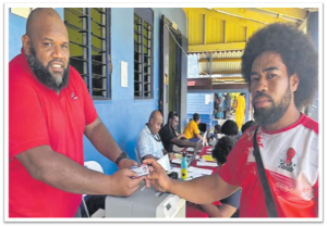 FNPF officers serve customers at Napuka Secondary School in Vanua Levu lastmonth. Picture: FNPF