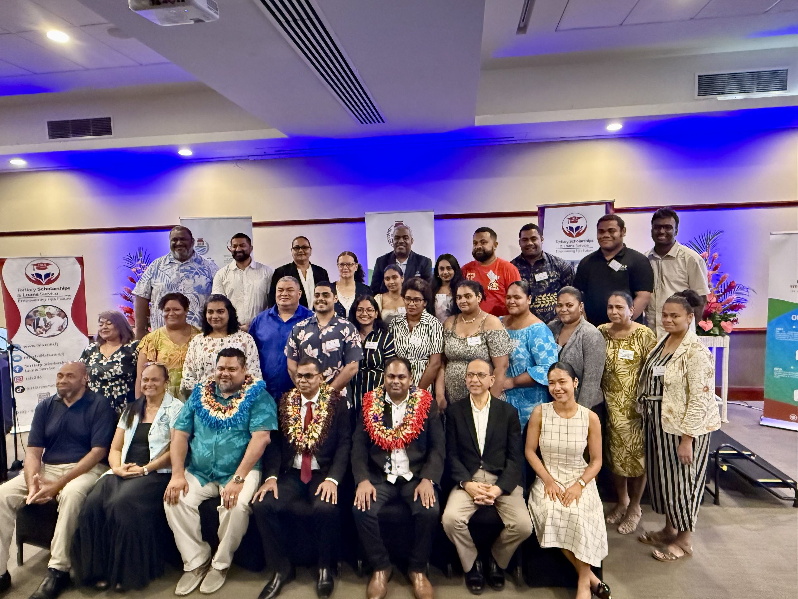Deputy Prime Minister and Finance Minister Biman Prasad (Centre-front) with stakeholders and the 21 pioneer recipients of the Graduate Business Start-Up Grant Scheme Training Program after their graduation earlier this week. Picture: JOSEFA SIGAVOLAVOLA.