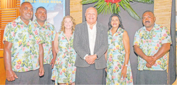 DPM and Minister for Tourism Viliame Gavoka with the AQUATREK team at The Pearl Resort in Pacific Harbour last Friday. Picture: LITIA RITOVA