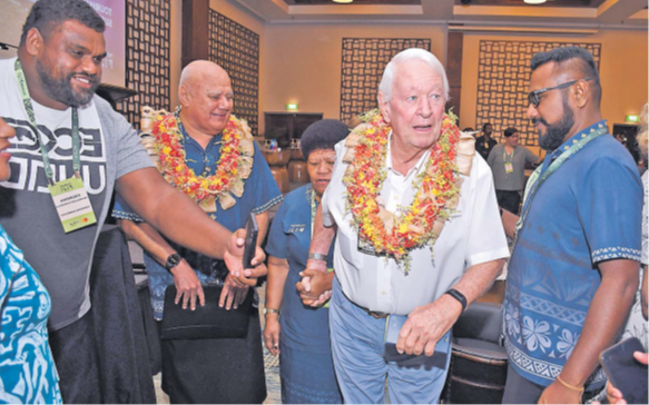 Tokoriki Island Resort owner Andrew Turnbull (third from left) with Minister for Tourism and Civil Aviation Viliame Gavoka at the Tourism Super Week 2025 at Sheraton Fiji Golf and Beach Resort in Denarau Nadi. Picture: REINAL CHAND