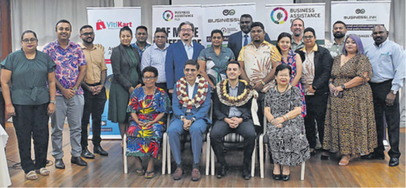 Ministry of Trade, Cooperatives and MSME permanent secretary Shaheen Ali (sitting, 2nd from left) with members and stakeholders of BAF’s MSME conference scheduled for next month. Picture: JOSEFA SIGAVOLAVOLA
