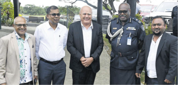 Dr Ram Raju (left) with DPM and Minister for Finance Prof. Biman Prasad, DPM and Minister for Tourism Viliame Gavoka, Police Commissioner Rusiate Tudravu and PSH CEO Parvish Kumar at the Nadi Chamber of Commerce & industry Business Forum at Tanoa International, Nadi. Picture: BALJEET SINGH
