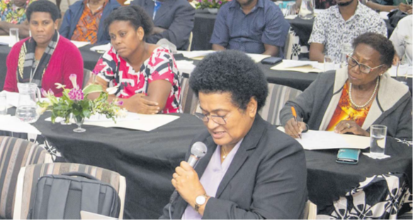 FCLC chief executive officer Jiu Daunivalu clarifying the Fiji Farmers Economic Summit details for the Farmer Association office holders. Picture: SUPPLIED