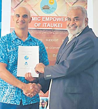 ANZ Fiji country head Rabih Yazbek, left, and acting permanent secretary for the iTaukei Affairs Board Jone Navakamocea at the signing last week. Picture: ANZ/ SUPPLIED
