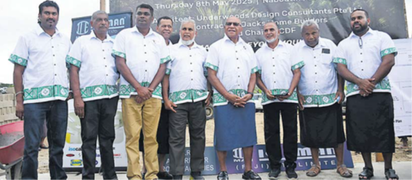 Prime Minister Sitiveni Rabuka (6th from left) with representatives of New Valley Processors (Fiji) Pte Ltd at the ground breaking for the New Valley Processors (Fiji) Pte Ltd’s new processing and cold chain facility in Naboutini, Sabeto in Nadi. Picture: REINAL CHAND