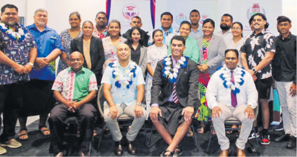 Kelevi Stark, back row, 6th from left, with the pilot cohort of TSLS and FCEFs “Graduate Business Start-Up Grant Scheme” Training Program at its official launch at the Tanoa Plaza in Suva early this year. Picture: SUPPLIED/TSLS