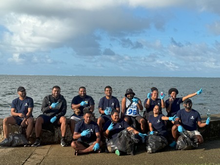 Staff members of Fijian Holdings Ltd (FHL) and its subsidiaries — Merchant Finance Ltd, FHL Properties Ltd, and Fijian Holdings Unit Trust at the Suva foreshore’s clean-up campaign on Saturday. Picture: JOSEFA SIGAVOLAVOLA