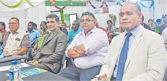 From left: TLTB chief executive Solomoni Nata, Ministry of Trade PS Shaheen Ali, Fiji Sugarcane Growers Fund president Raj Sharma and Offiice of the Prime Minister PS Dr Lesi Korovavala at the 2025 Fiji Farmers Economic Summit. Picture: KATA KOLI