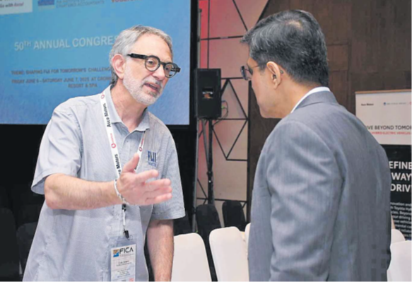 The Wonderful Company Executive Vice President and General Counsel Craig Cooper (left) in discussion with the Permanent Secretary for Trade, Cooperatives, Micro, Small and Medium Enterprises and Communications Shaheen Ali during the Fiji Institute of Chartered Accountants Congress 2025 held at the Crowne Plaza Fiji Nadi Bay Resort and Spa in Wailoaloa Nadi. Picture: REINAL CHAND